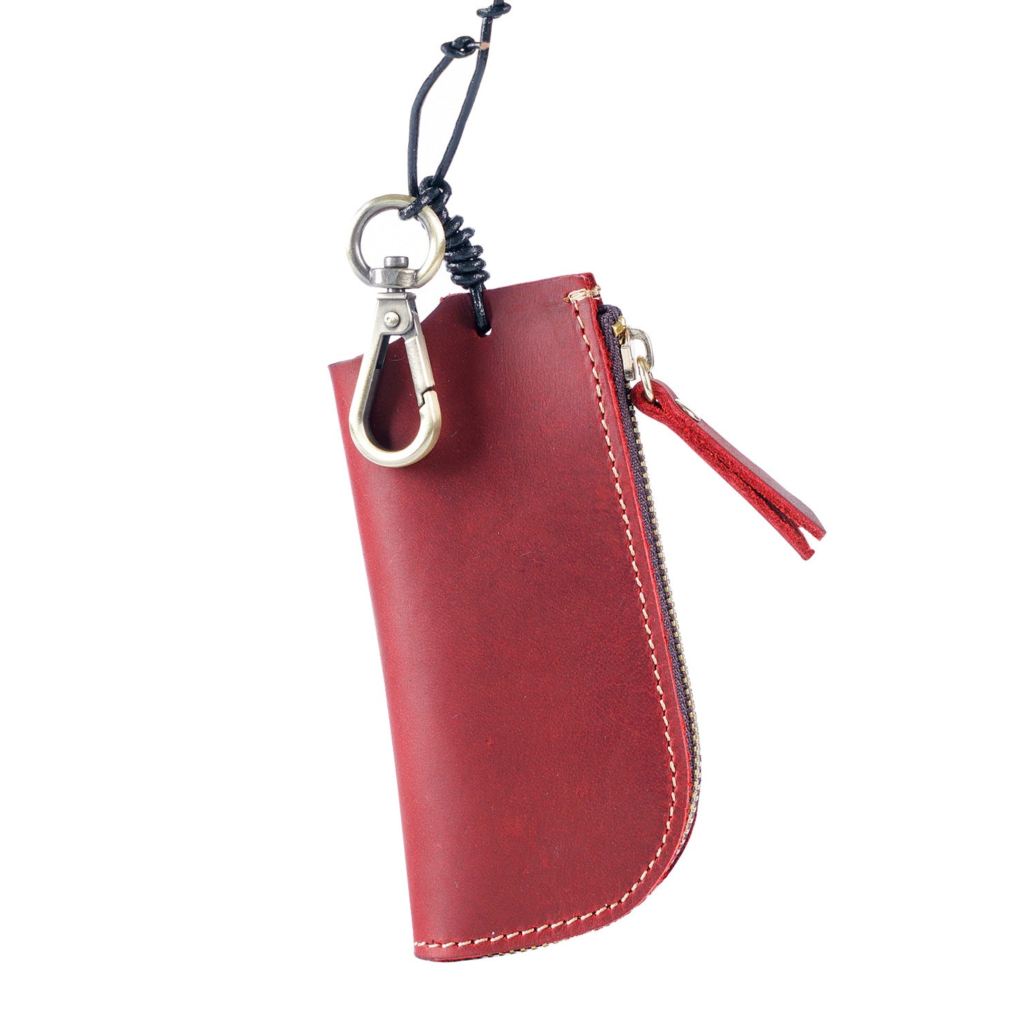 Wholesale Casual Zipper Genuine Leather Men's Waist Hanging Coin Purse Leather Keychain